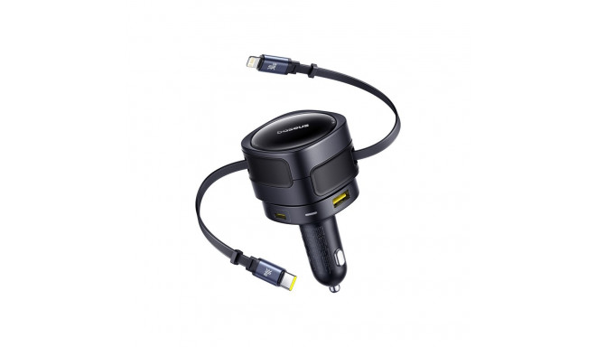 Baseus Enjoyment Max car charger with USB-C+Lightning cables and USB-A+USB-C ports 90W Black