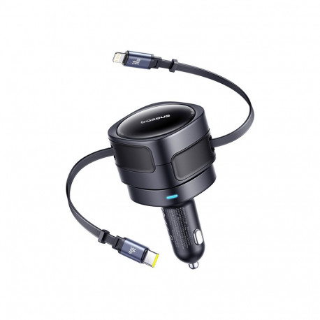 Baseus Enjoyment Max car charger with USB-C+Lightning cables 60W Black