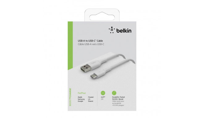 Belkin USB-C/USB-A kaabel 2m punutud, valge CAB002bt2MWH