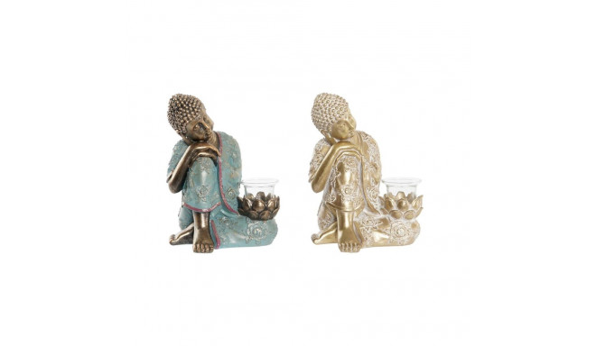 Decorative Figure DKD Home Decor 17 x 14,5 x 23,7 cm Golden Buddha Green Oriental (2 Units)