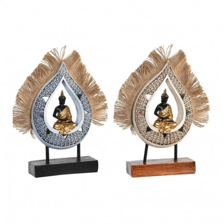 Dekoratiivkuju DKD Home Decor 18,5 x 5,6 x 30,5 cm Beež Sinine Buddha Idamaine (2 Ühikut)