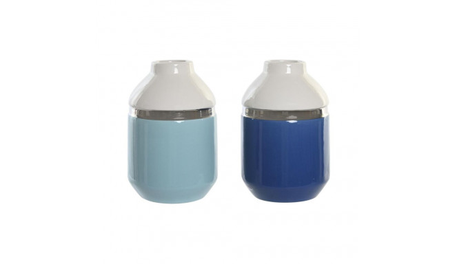 Vase DKD Home Decor 12 x 12 x 18,5 cm Silver White Sky blue Navy Blue Stoneware (2 Units)