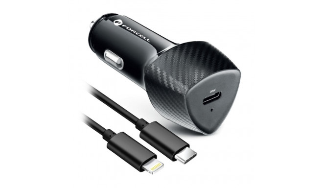 Forcell FORCELL F-ENERGY Carbon CC50-1C car charger Type C + cable Type C to Lightning PD 3A 20W bla