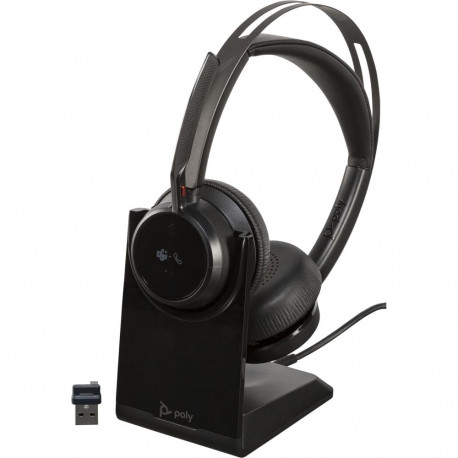 Poly Voyager Focus 2 Bluetooth kõrvaklapid mikrofoniga laadimisalusega, Microsoft Teams sertifitseer