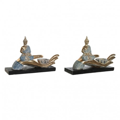 Decorative Figure DKD Home Decor 25,7 x 8 x 16 cm Blue Buddha Turquoise Oriental Stripped (2 Units)