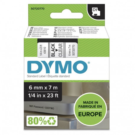 Dymo etikettteip 43610 (S0720770) läbipaistev, must