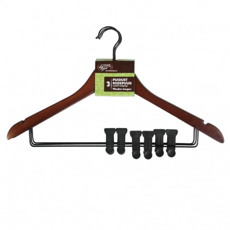 Cloth hangers 3pcs, with clips, brown