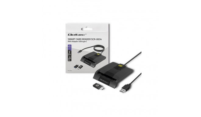 Card Reader - Qoltec 50634 Intelligent Smart ID Chip USB Type-C 1.00m Cable