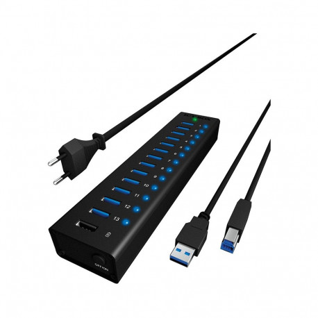 "HUB USB 3.0 . 13 Port. +1x Ladeport Aluminium-mit Netzteil ICY BOX"