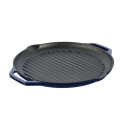 GRAND FEU cast iron frying pan, enameled, ribbed, blue color