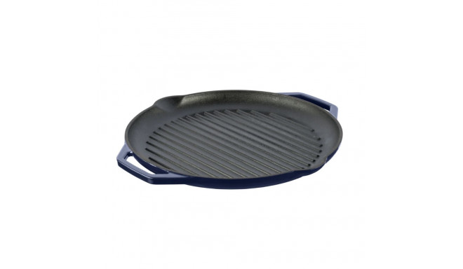 GRAND FEU cast iron frying pan, enameled, ribbed, blue color