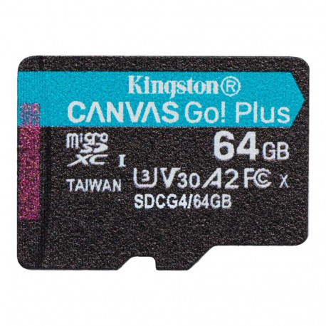 KINGSTON 64GB microSDXC Canvas Go Plus Gen4 200R A2 U3 ühekordne pakend ilma ADP-ta