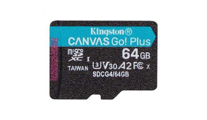 KINGSTON 64GB microSDXC Canvas Go Plus Gen4 200R A2 U3 Single Pack w/o ADP