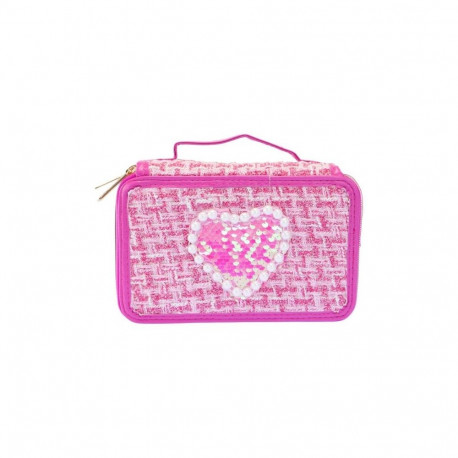 Tweed pencil case 3 levels dark pink
