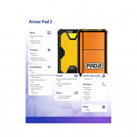 Tablet Armor Pad 2 4G 11 inches 8/256GB black-yellow