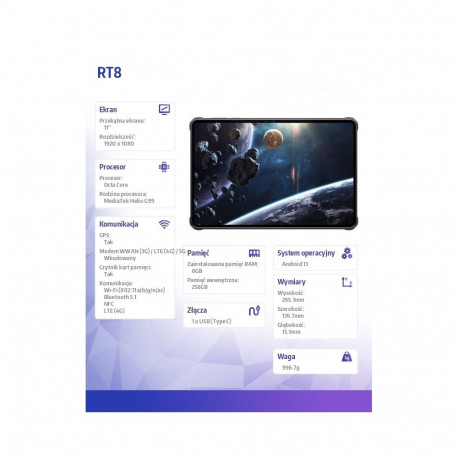 RT8 6/256GB IP69 must tahvelarvuti ilma laadijata
