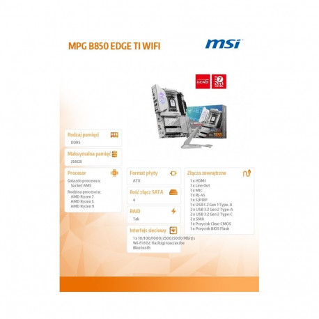 Motherboard MPG B850 EDGE TI WIFI AM5 4DDR5 ATX