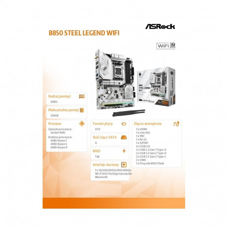 B850 Steel Legend WiFi AM5 4DDR5 ATX emaplaat