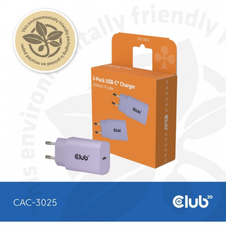 "Club3D Lifestyle Ladegerät USB-C 30Watt. 2Stk lila retail"