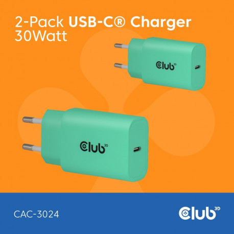 "Club3D Lifestyle Ladegerät USB-C 30Watt. 2Stk grün retail"