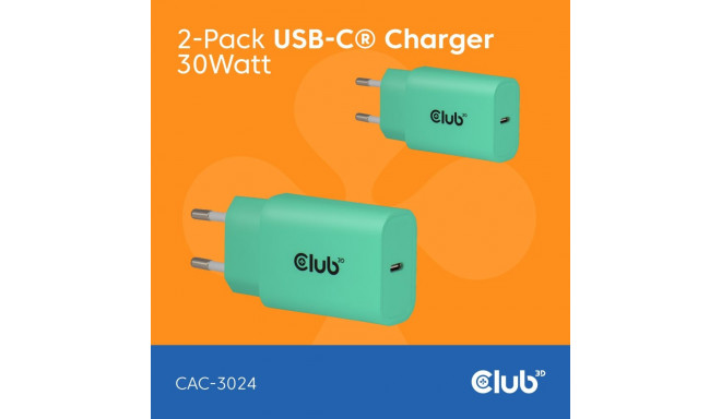 "Club3D Lifestyle Ladegerät USB-C 30Watt. 2Stk grün retail"