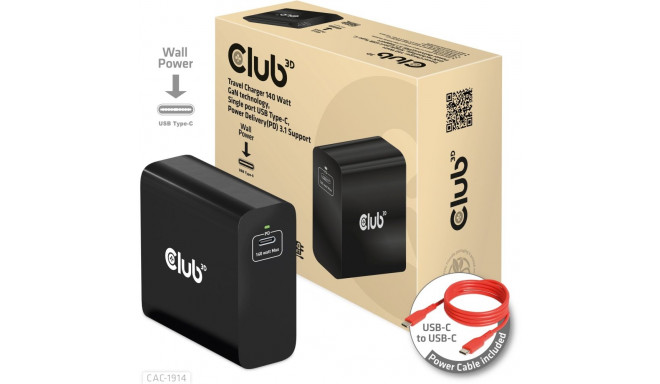 "Club3D Ladegerät 1xUSB Typ C PD 140W. GaN retail"