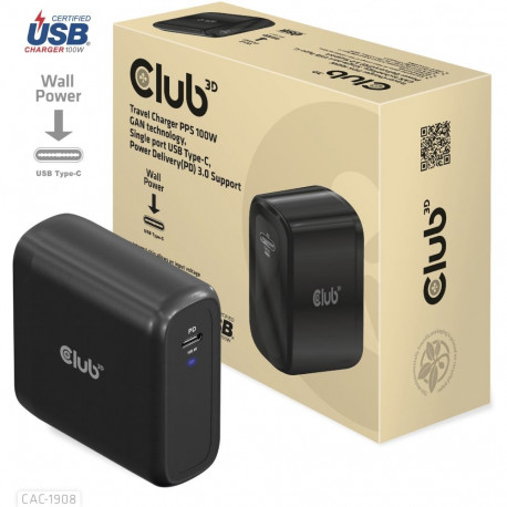 "Club3D Ladegerät 1xUSB Typ C PD 100W. GaN retail"
