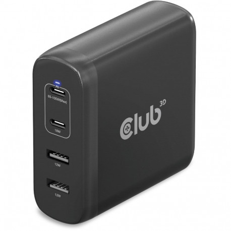 "Club3D Ladegerät 2xUSB Typ C. 2xUSB Typ A. PD 100W. GaN retail"