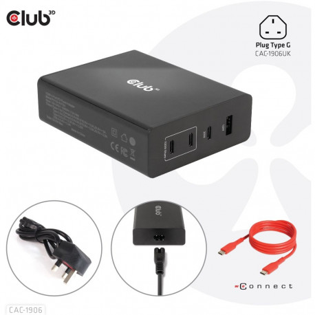 "Club3D Ladegerät 3xUSB Typ C. 1xUSB Typ A. PD 132W. GaN retail"