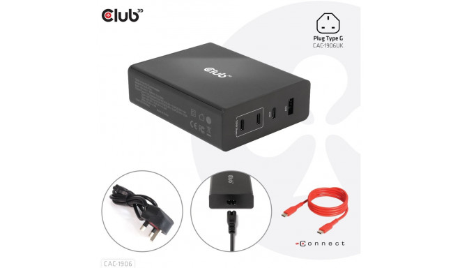 "Club3D Ladegerät 3xUSB Typ C. 1xUSB Typ A. PD 132W. GaN retail"