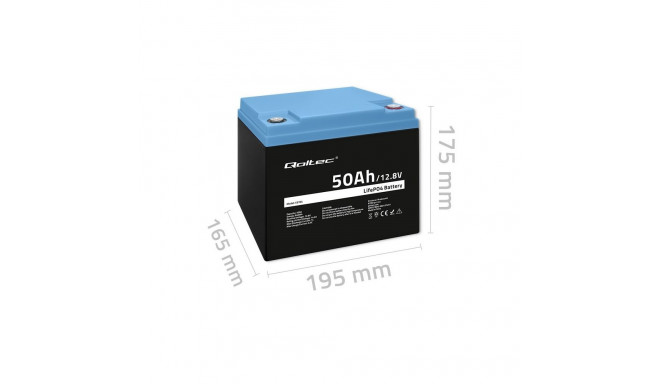 Qoltec 53704 LiFePO4 liitium-raudfosfaat aku | 12.8V | 50Ah | 640Wh | BMS