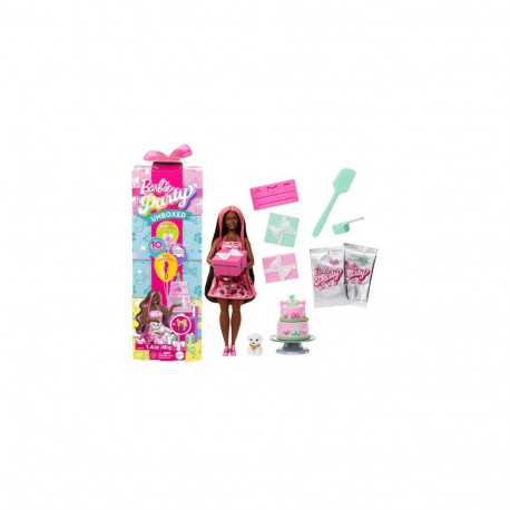 Barbie Party Unboxed Pet Birthday Series Doll & Accessories, Shimmerin’ Hearts Set with 10 Surpr