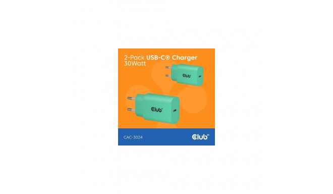 CLUB3D 2-Pack USB-C® Charger 30Watt Green