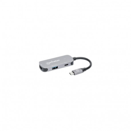 Manhattan USB-C Dock/Hub, Ports (x3): HDMI, USB-A and USB-C, With Power Delivery (100W) to USB-C Por