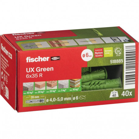 Fischer Universal plug UX GREEN 6 x 35 R with rim