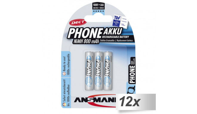 12x3 Ansmann maxE NiMH bat. Micro AAA 800 mAh DECT PHONE