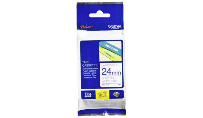 Brother TZe-253 -kleebiselint, 24 mm x 8 m, sinine valgel taustal