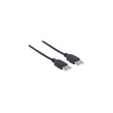 Manhattan USB-A to USB-A Cable, 1m, Male to Male, 480 Mbps (USB 2.0), Hi-Speed USB, Black, Lifetime 