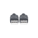 Manhattan USB-A to USB-A Cable, 1m, Male to Male, 480 Mbps (USB 2.0), Hi-Speed USB, Black, Lifetime 
