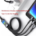 100 W 3-in-1 läbipaistev, ülikiire laadimiskaabel 6 A, universaalne, USB-C, Micro-USB ja Lightning
