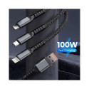 100 W 3-in-1 läbipaistev, ülikiire laadimiskaabel 6 A, universaalne, USB-C, Micro-USB ja Lightning
