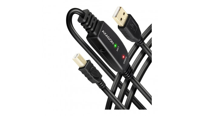 Axagon Active connection USB 2.0 A-M > B-M cable, 20 m long. Power supply option.