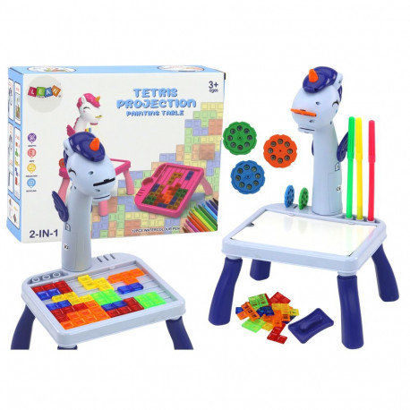 Mini Projektor Stolik Tetris 2w1 Jednorożec Niebieski