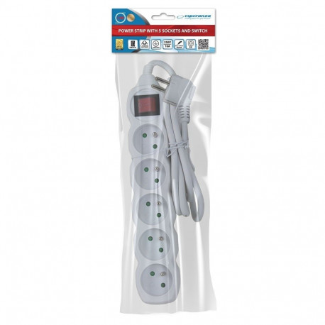 Power Extension Cord - Esperanza ELK214W 5 AC Outlets 1.5m Indoor White