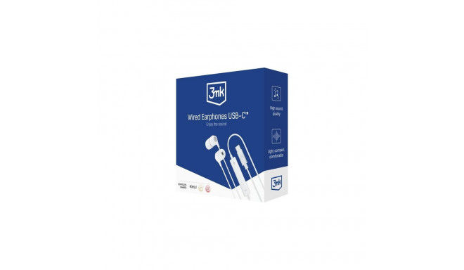 3MK Wired USB-C Headset In-ear Calls/Music USB Type-C White