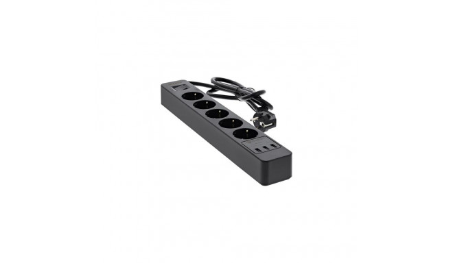 InLine Socket strip, 5-way CEE 7/3, with protection and USB QC3.0 black