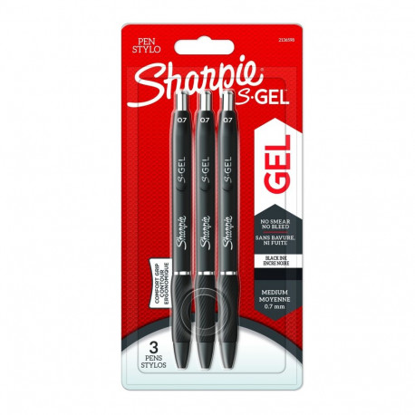 Pen "Sharpie S-GEL", must, sädelev, 3 tk