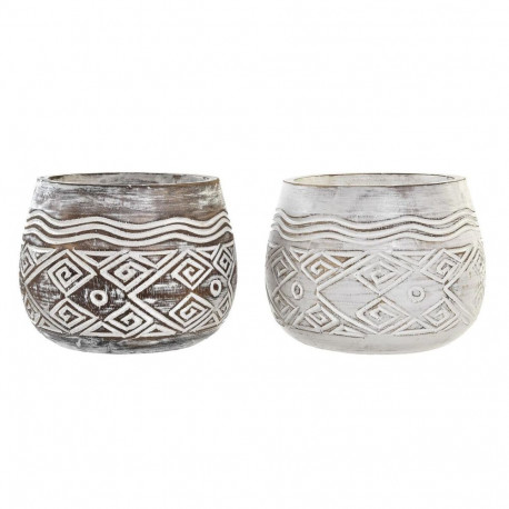 Lillepott DKD Home Decor Pruun Valge (2 Ühikut) (22 x 22 x 16 cm)