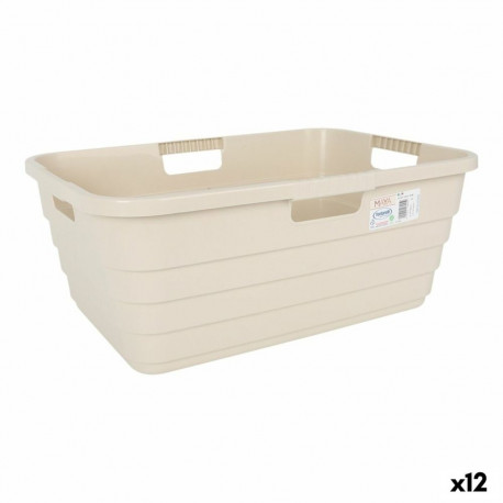 Laundry Basket Tontarelli Maya Beige Plastic 54,5 x 37,5 x 22 cm (12 Units)