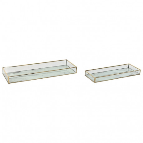 Set of trays Home ESPRIT White Golden Metal Crystal 42 x 15 x 4 cm (2 Units)